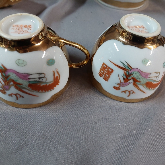 Vintage Gold Trimmed Asian PHOENIX Tea Set (4pcs) Hand-Painted - Picture 13 of 15